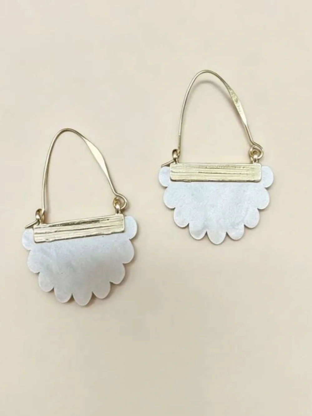 Gold and Pale Pink Shell Fan Hoop Earrings